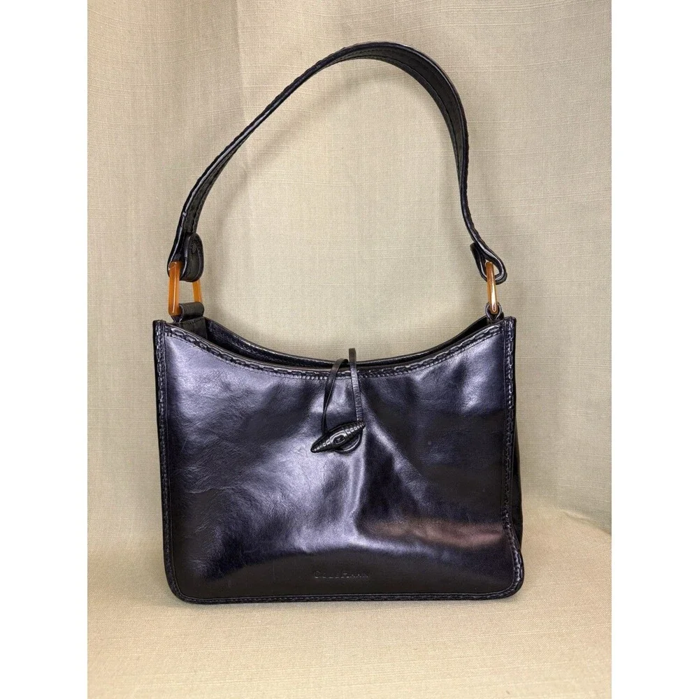 Vintage Cole Haan Black Leather Shoulder Bag Purse Brown Square Strap